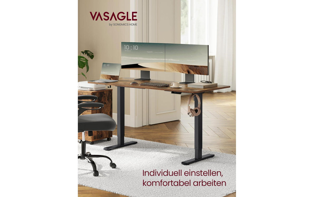 Songmics Höhenverstellbarer Tisch, 50 × 140 cm, 72–120 cm, 70 kg, Schwarz, Stahl