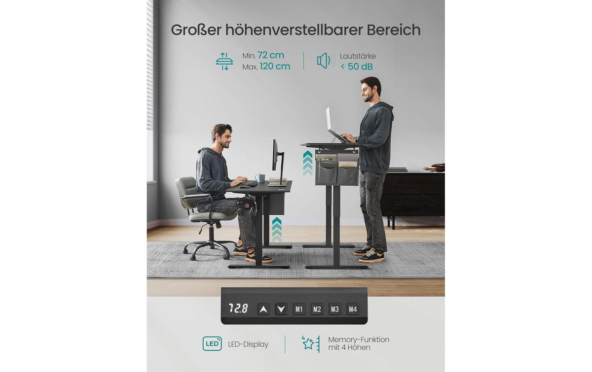 Songmics Höhenverstellbarer Tisch, 160 × 70 cm, 70 kg, Schwarz, Spanplatte/Stahl