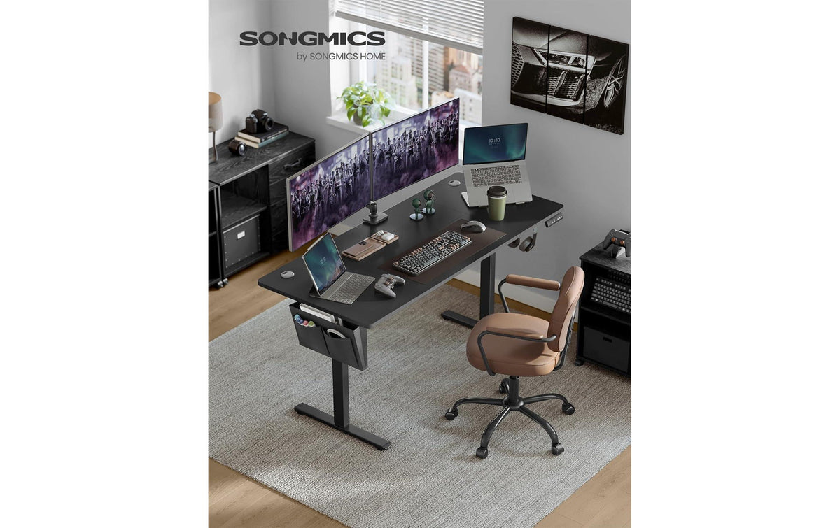 Songmics Höhenverstellbarer Tisch, 160 × 70 cm, 70 kg, Schwarz, Spanplatte/Stahl