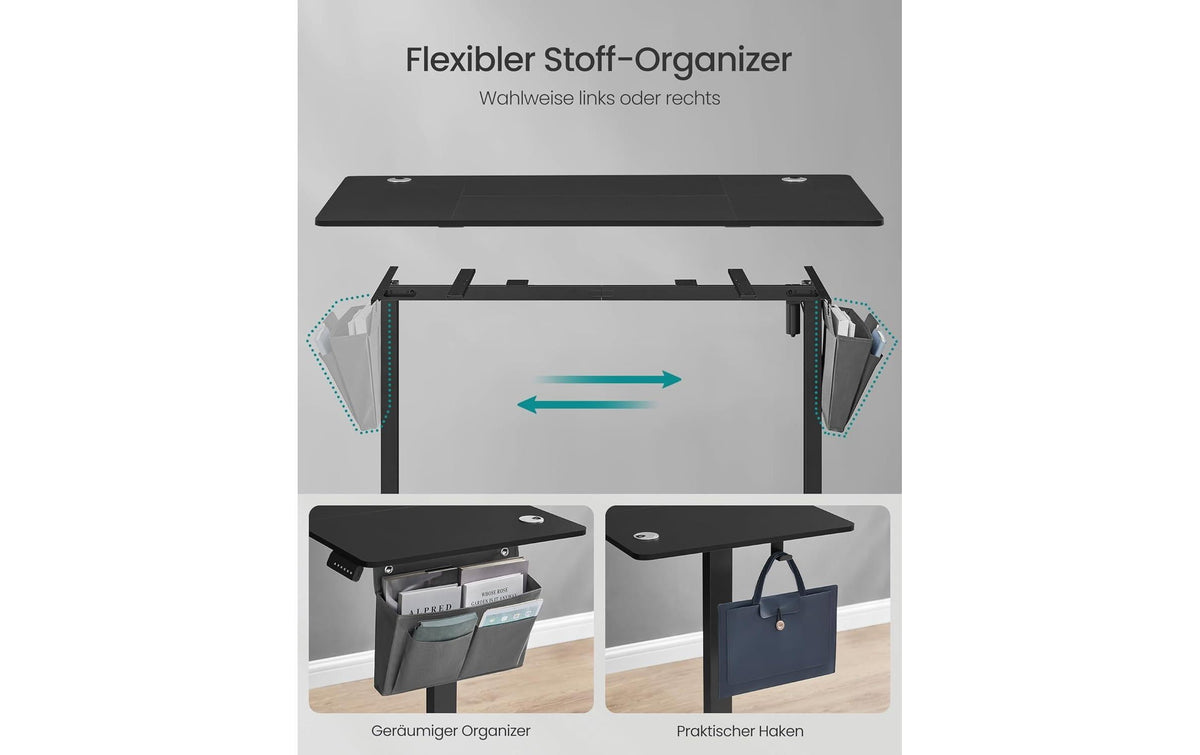 Songmics Höhenverstellbarer Tisch, 160 × 70 cm, 70 kg, Schwarz, Spanplatte/Stahl