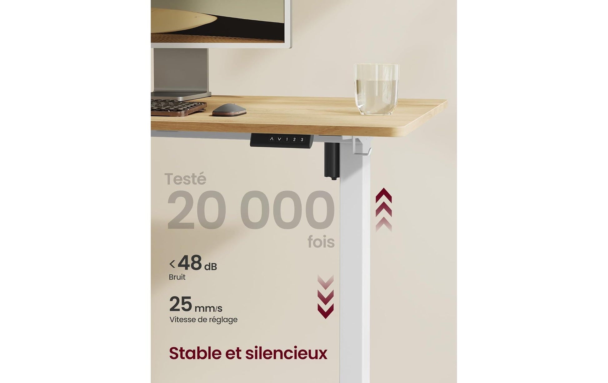 Songmics Höhenverstellbarer Tisch, 50 × 140 cm, 72–118 cm, 70 kg, Weiss, Stahl, 4 Rollen