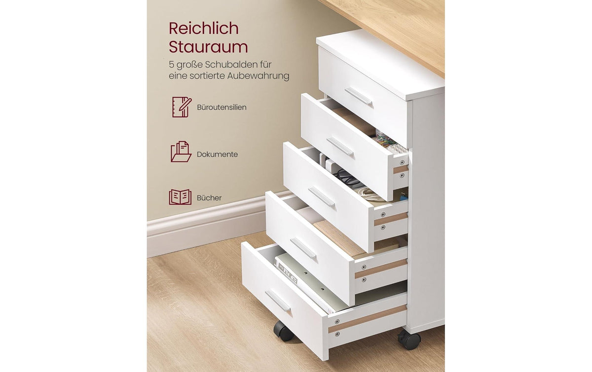 Songmics Rollcontainer, 5 Schubladen, 400 × 420 × 657 mm, weiss, Spanplatte