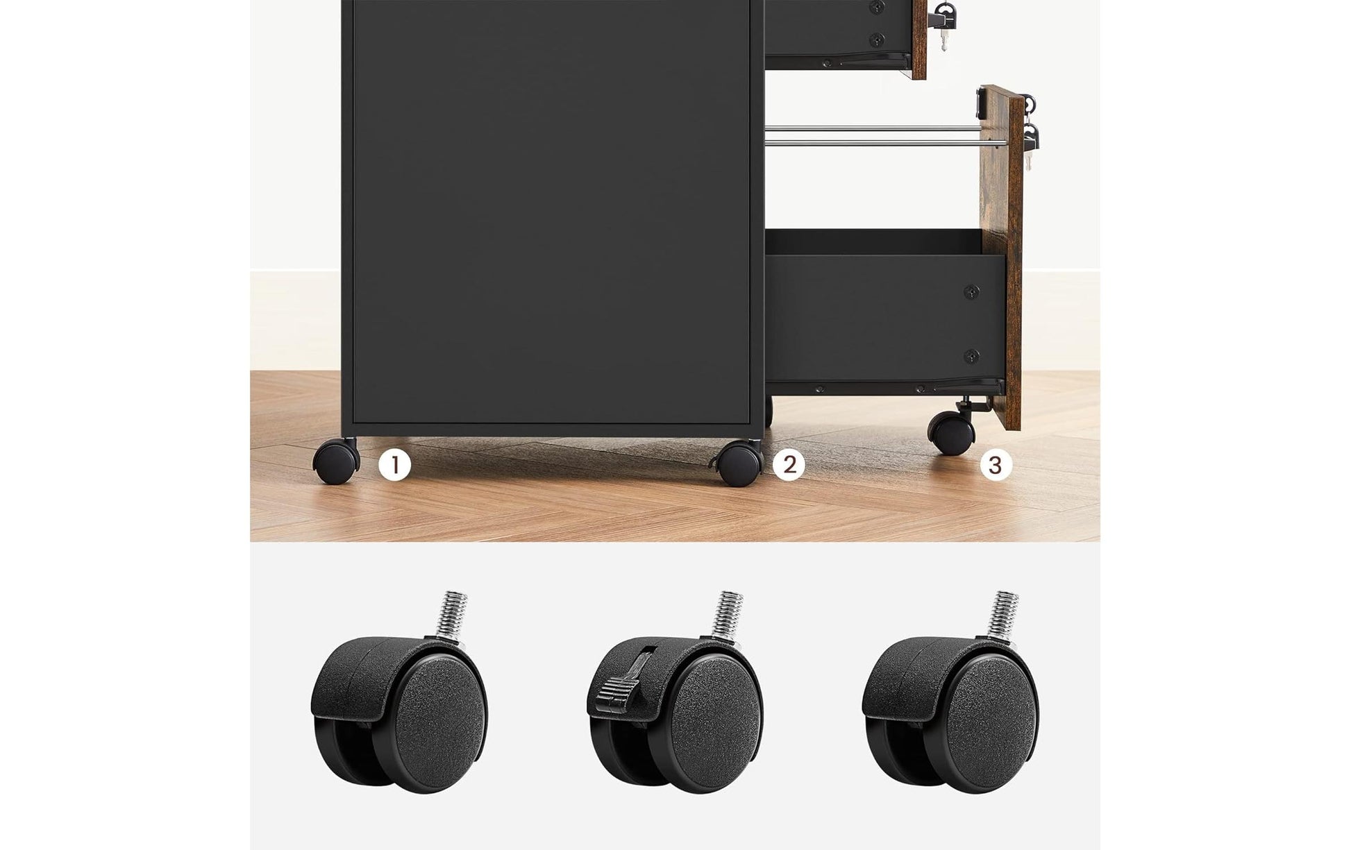 Vasagle Rollcontainer, 2 Schubladen, abschliessbar, 440 × 420 × 690 mm, Braun, Stahl
