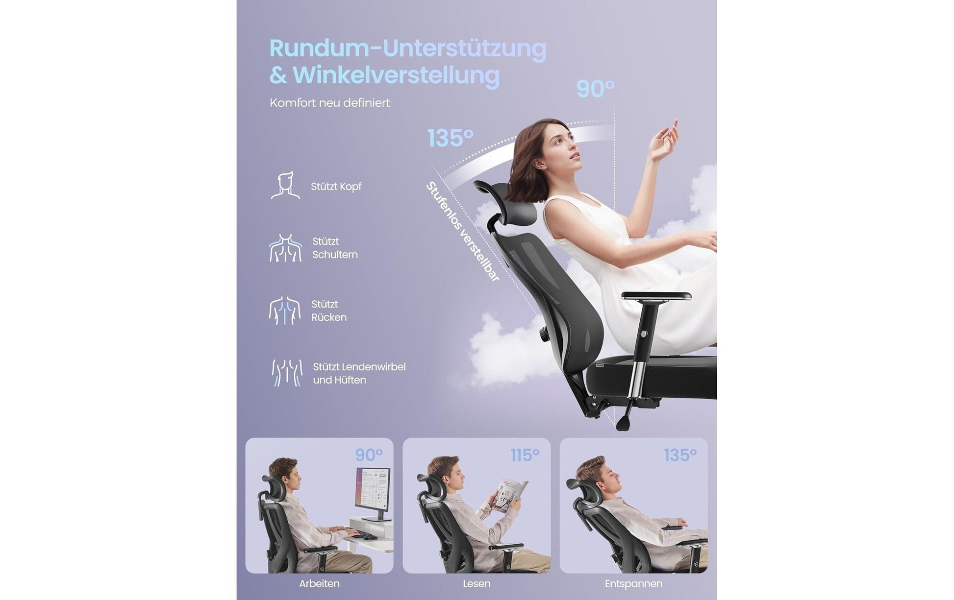 Songmics Bürostuhl – Polsterrücken – Schwarz, Armlehnen, bis 150 kg