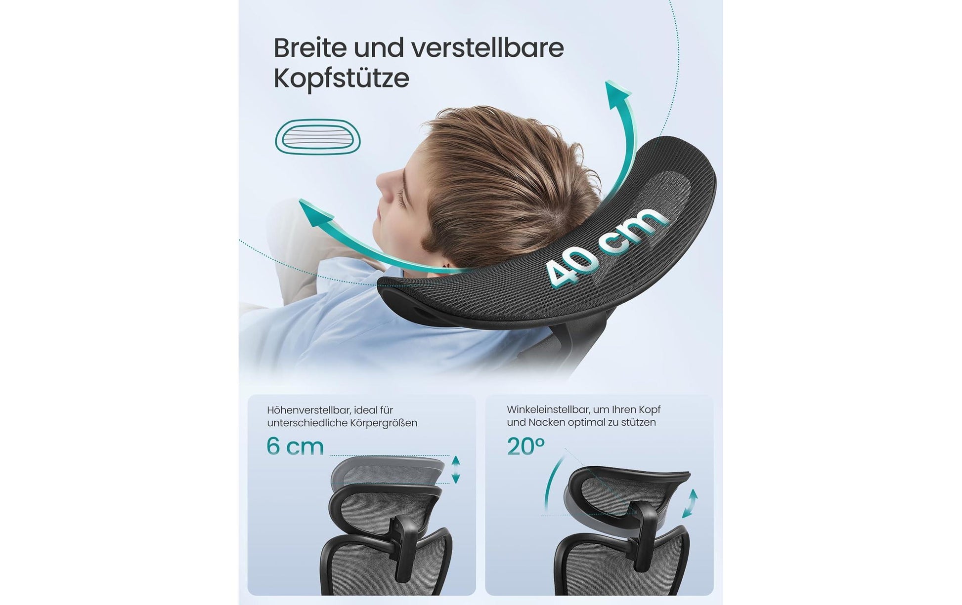 Songmics Bürostuhl – Netzrücken, Polyester – Schwarz, mit Armlehnen, 46–56 cm, bis 150 kg