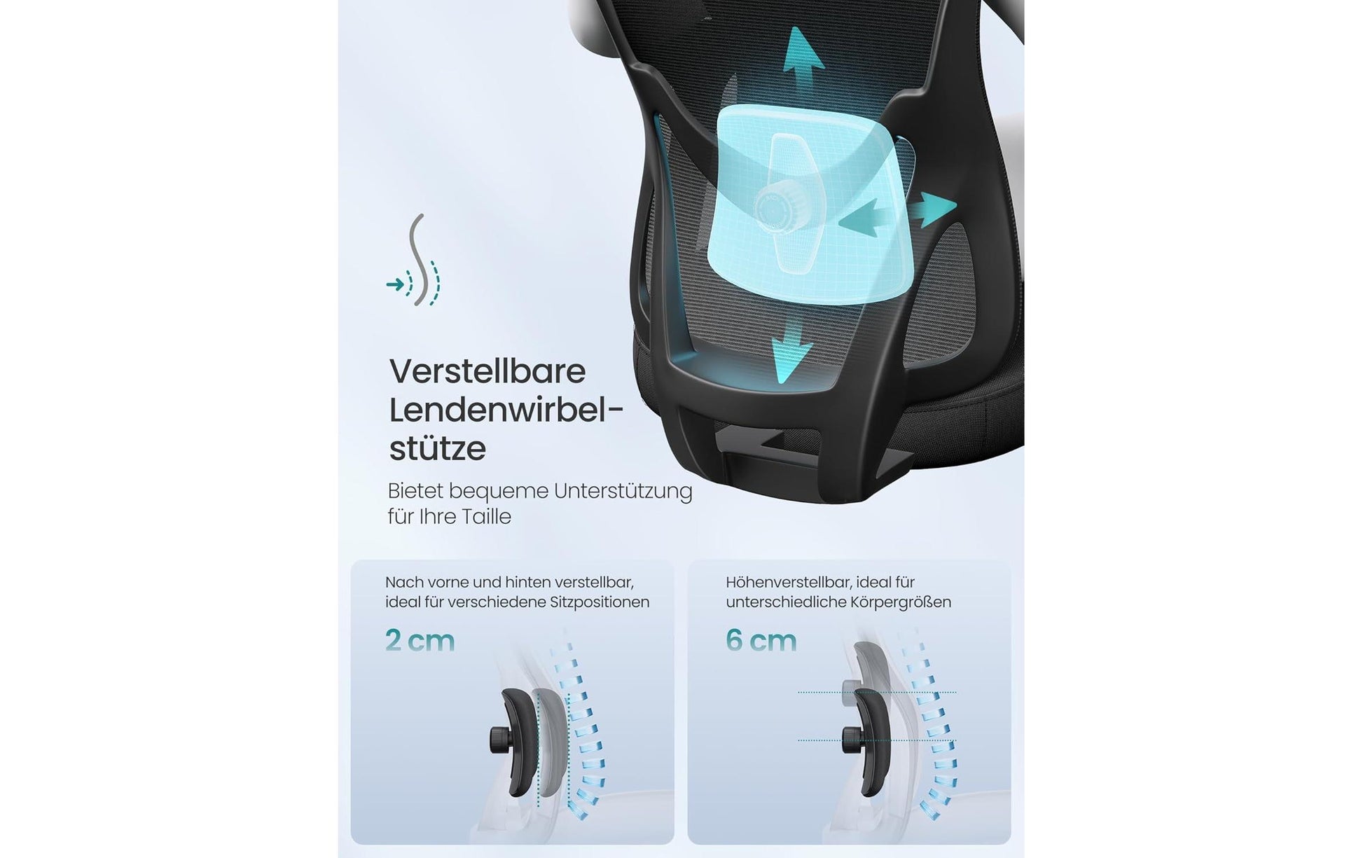 Songmics Bürostuhl – Netzrücken, Polyester – Schwarz, mit Armlehnen, 46–56 cm, bis 150 kg