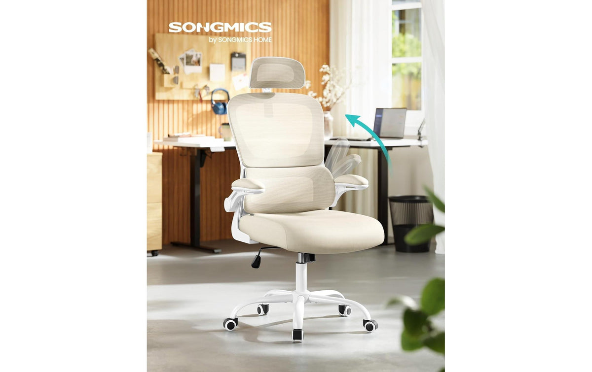 Songmics Bürostuhl – Netzrücken – Beige, mit Armlehnen, bis 120 kg
