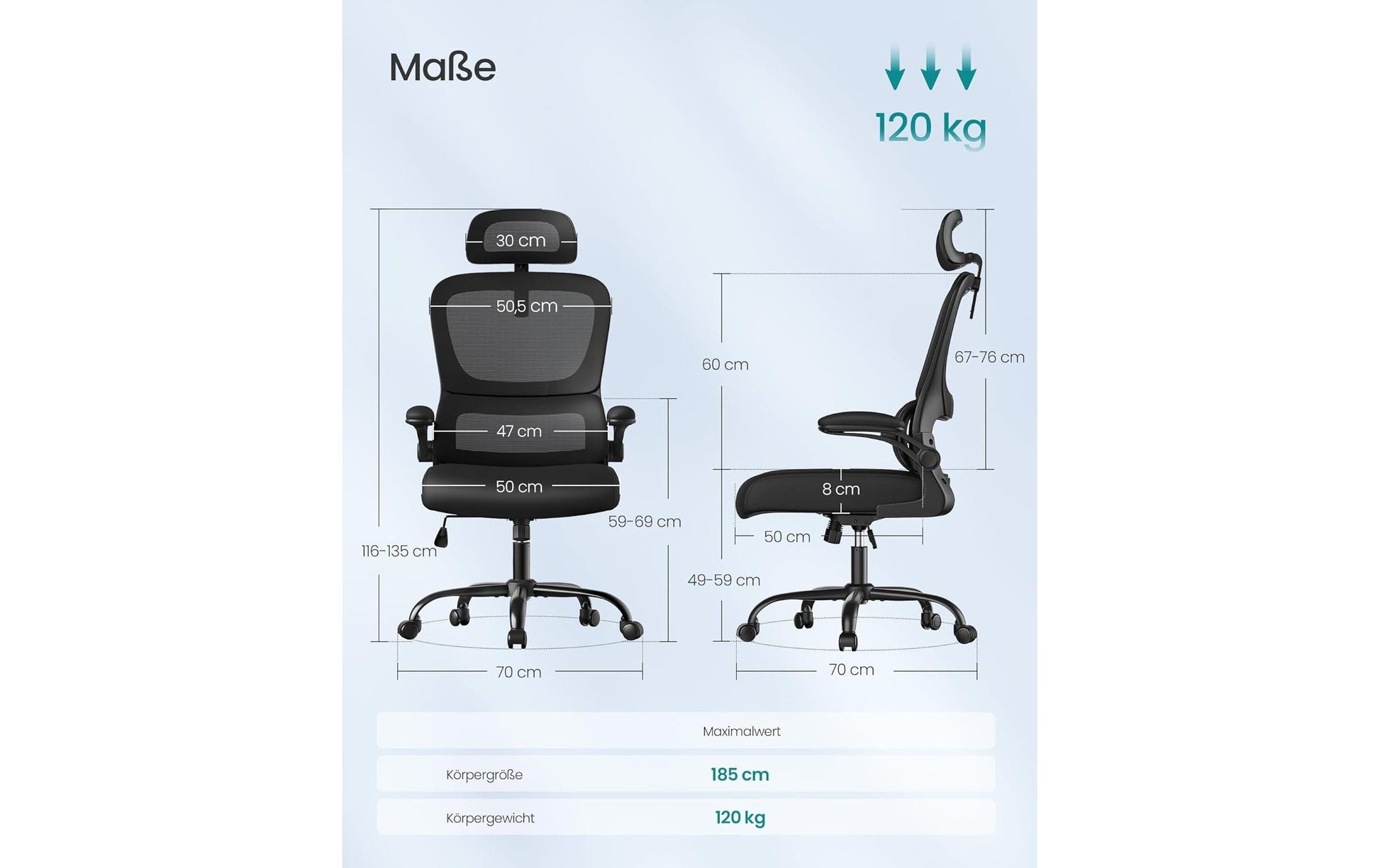 Songmics Bürostuhl – Netzrücken – Schwarz, bis 120 kg