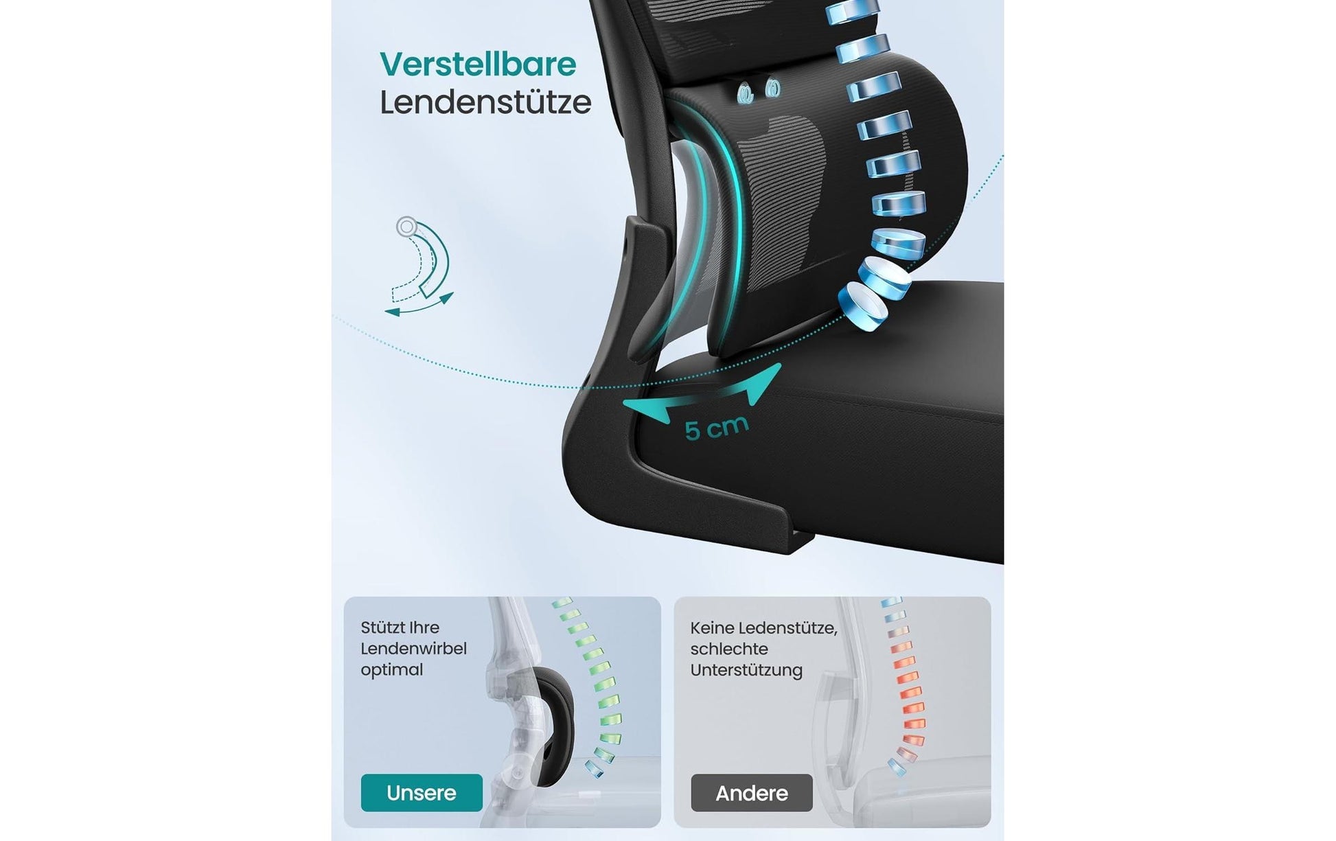 Songmics Bürostuhl – Netzrücken – Schwarz, bis 120 kg
