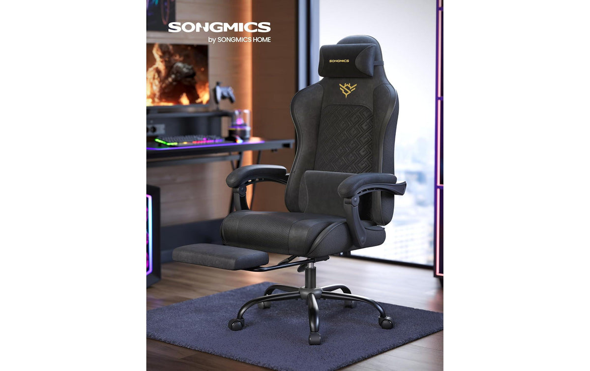 Songmics Bürostuhl – Kunstleder/Polsterrücken – Schwarz, mit Armlehnen, bis 150 kg