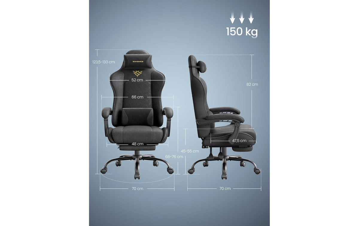 Songmics Bürostuhl – Kunstleder/Polsterrücken – Schwarz, mit Armlehnen, bis 150 kg