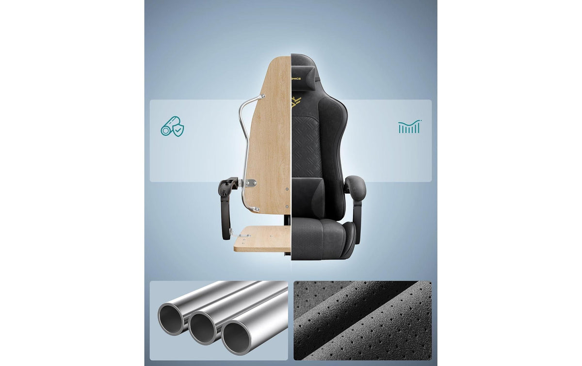 Songmics Bürostuhl – Kunstleder/Polsterrücken – Schwarz, mit Armlehnen, bis 150 kg