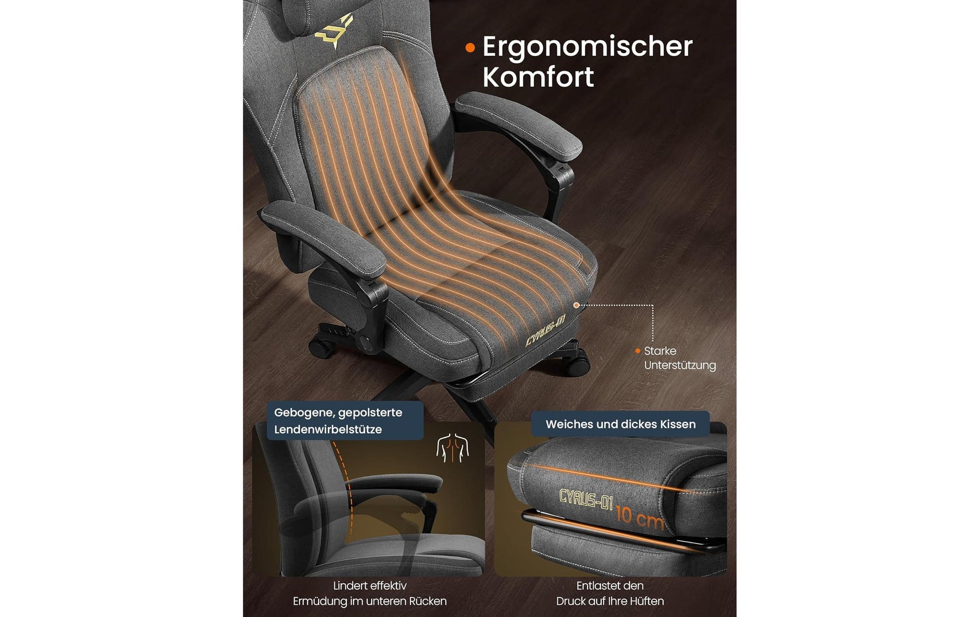 Songmics Bürostuhl – Polsterrücken, Baumwolle/Leinen – Taubengrau, mit Armlehnen, bis 150 kg