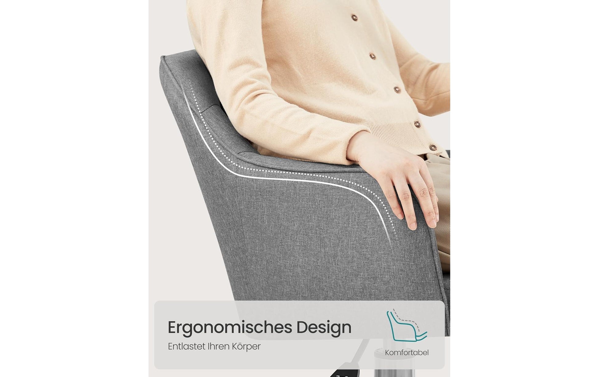 Songmics Bürostuhl – Polsterrücken/Leinen – Grau, Armlehnen, 45–55 cm, bis 120 kg