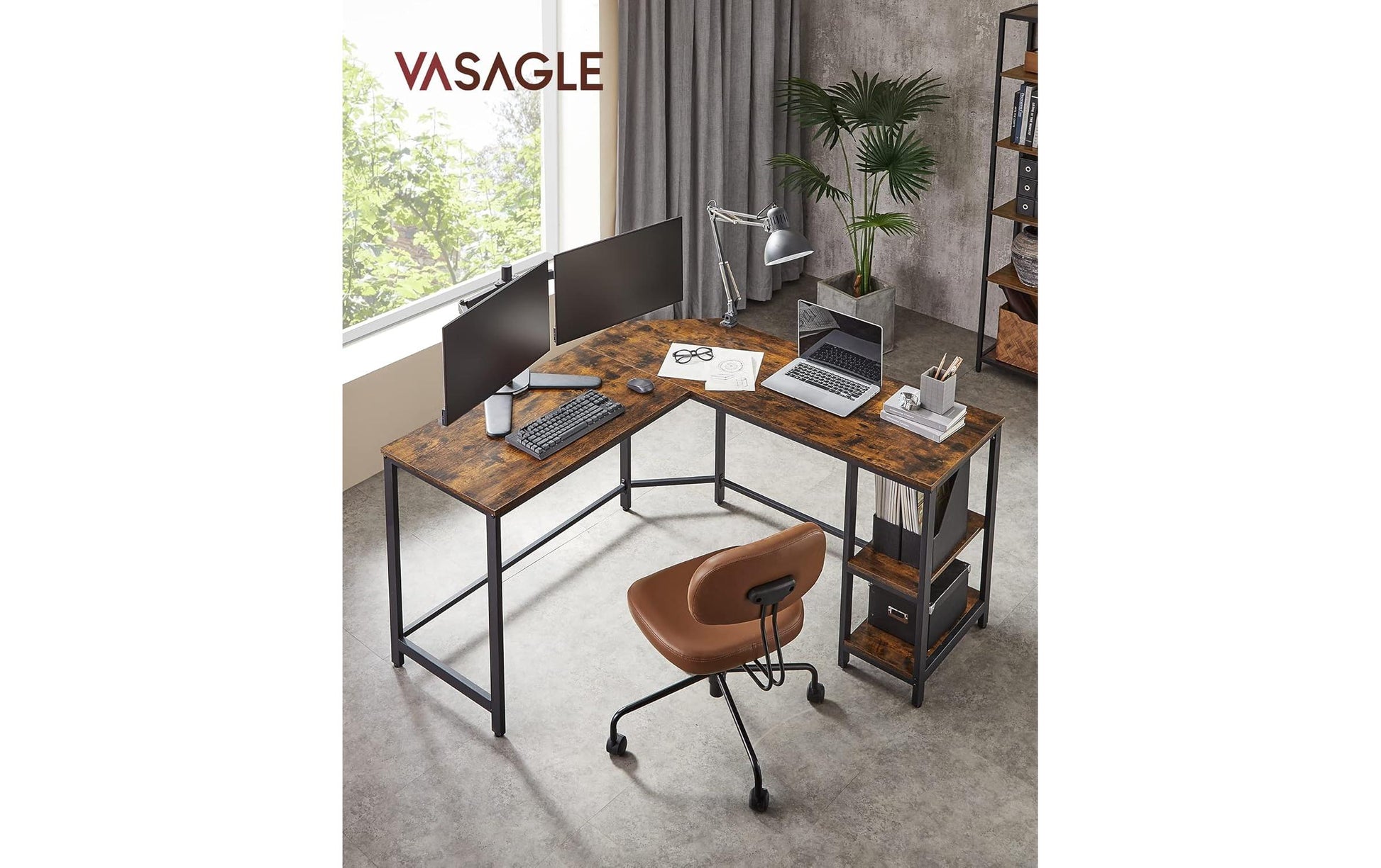Vasagle Höhenverstellbarer Tisch, 138 × 138 cm, 50 kg, Braun, Stahl