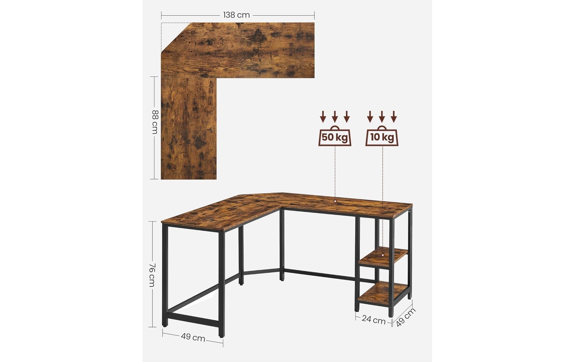Vasagle Höhenverstellbarer Tisch, 138 × 138 cm, 50 kg, Braun, Stahl