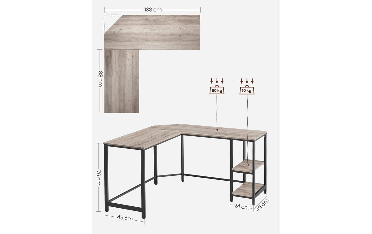 Vasagle Höhenverstellbarer Tisch, 138 × 138 cm, 50 kg, Grau/Schwarz, Stahl