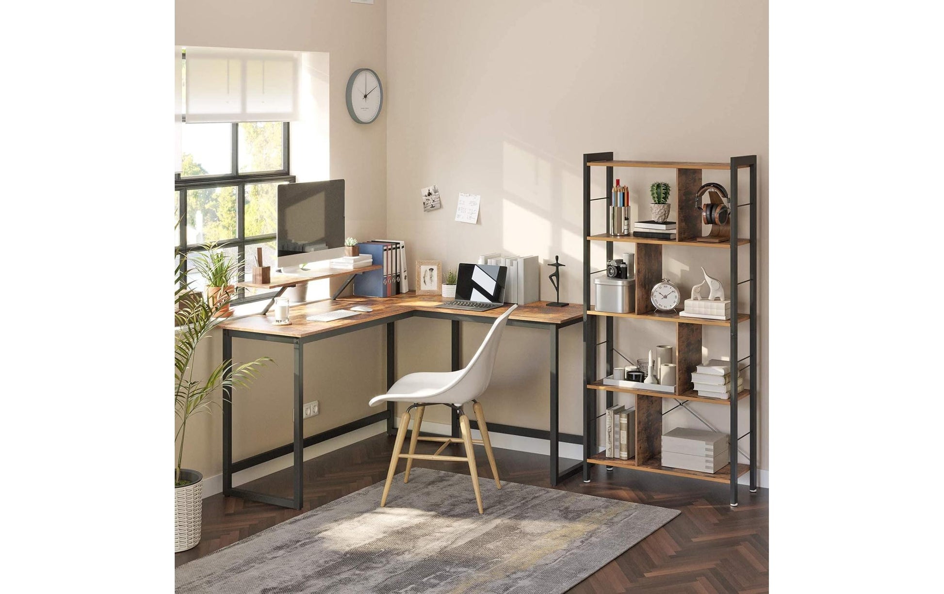 Vasagle Höhenverstellbarer Tisch, 140 × 130 cm, 50 kg, schwarz, Spanplatte/Stahl