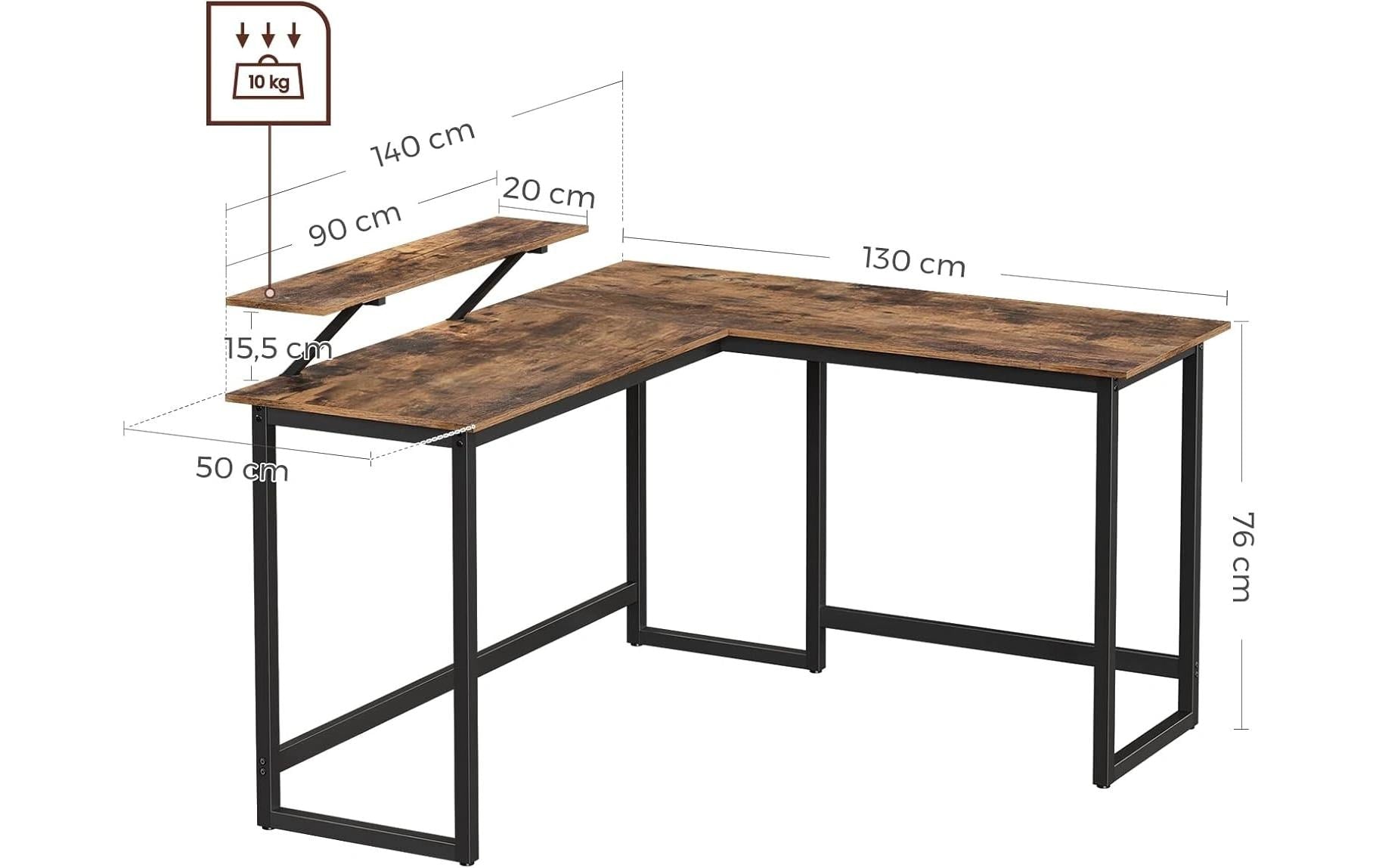 Vasagle Höhenverstellbarer Tisch, 140 × 130 cm, 50 kg, schwarz, Spanplatte/Stahl