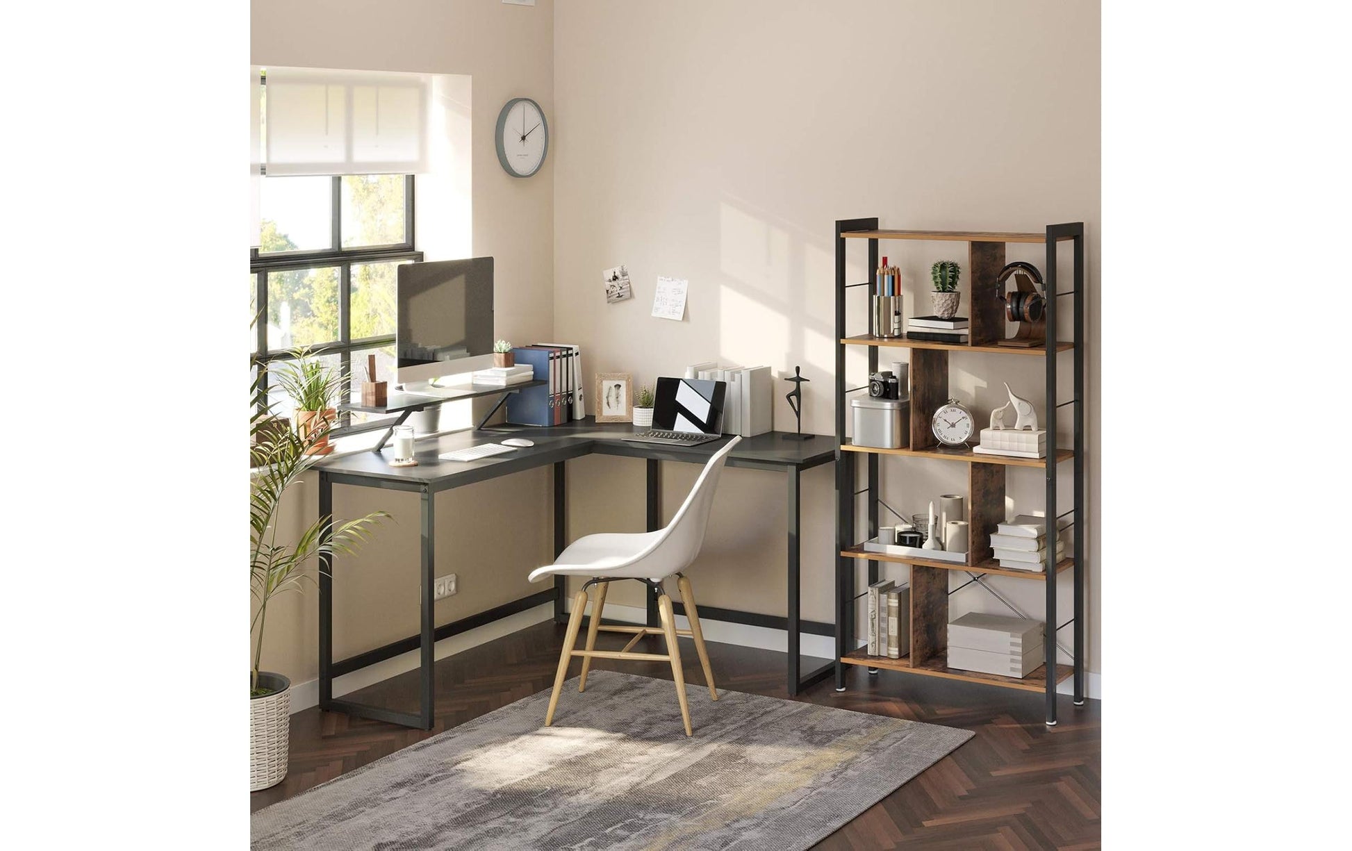 Vasagle Höhenverstellbarer Tisch, 120 × 15,5 cm, 50 kg, Schwarz, Spanplatte/Stahl