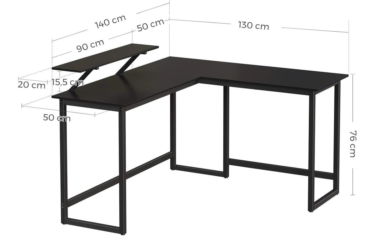 Vasagle Höhenverstellbarer Tisch, 120 × 15,5 cm, 50 kg, Schwarz, Spanplatte/Stahl