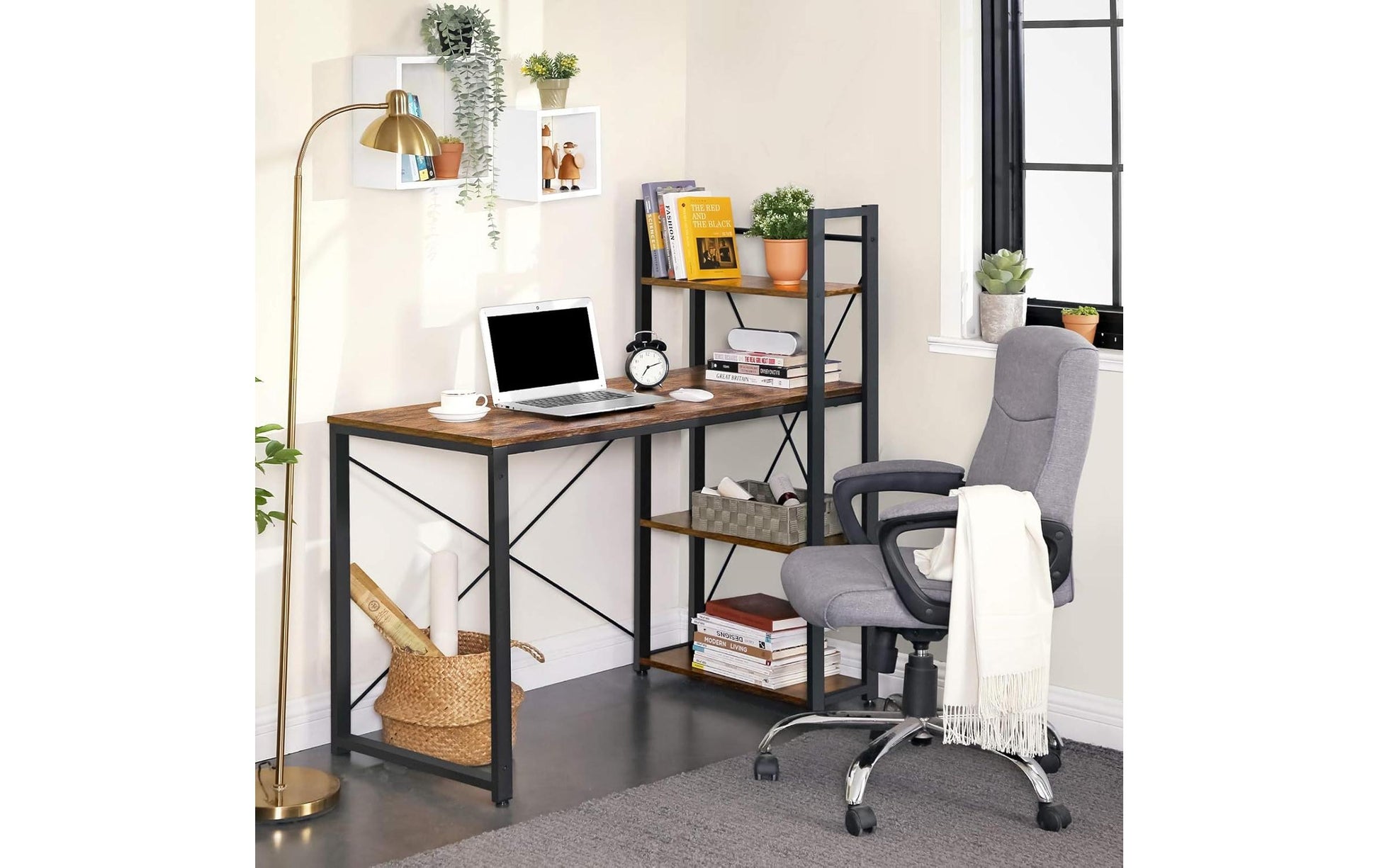 Vasagle Höhenverstellbarer Tisch, 56 × 120 cm, 50 kg, Schwarz, Spanplatte/Stahl