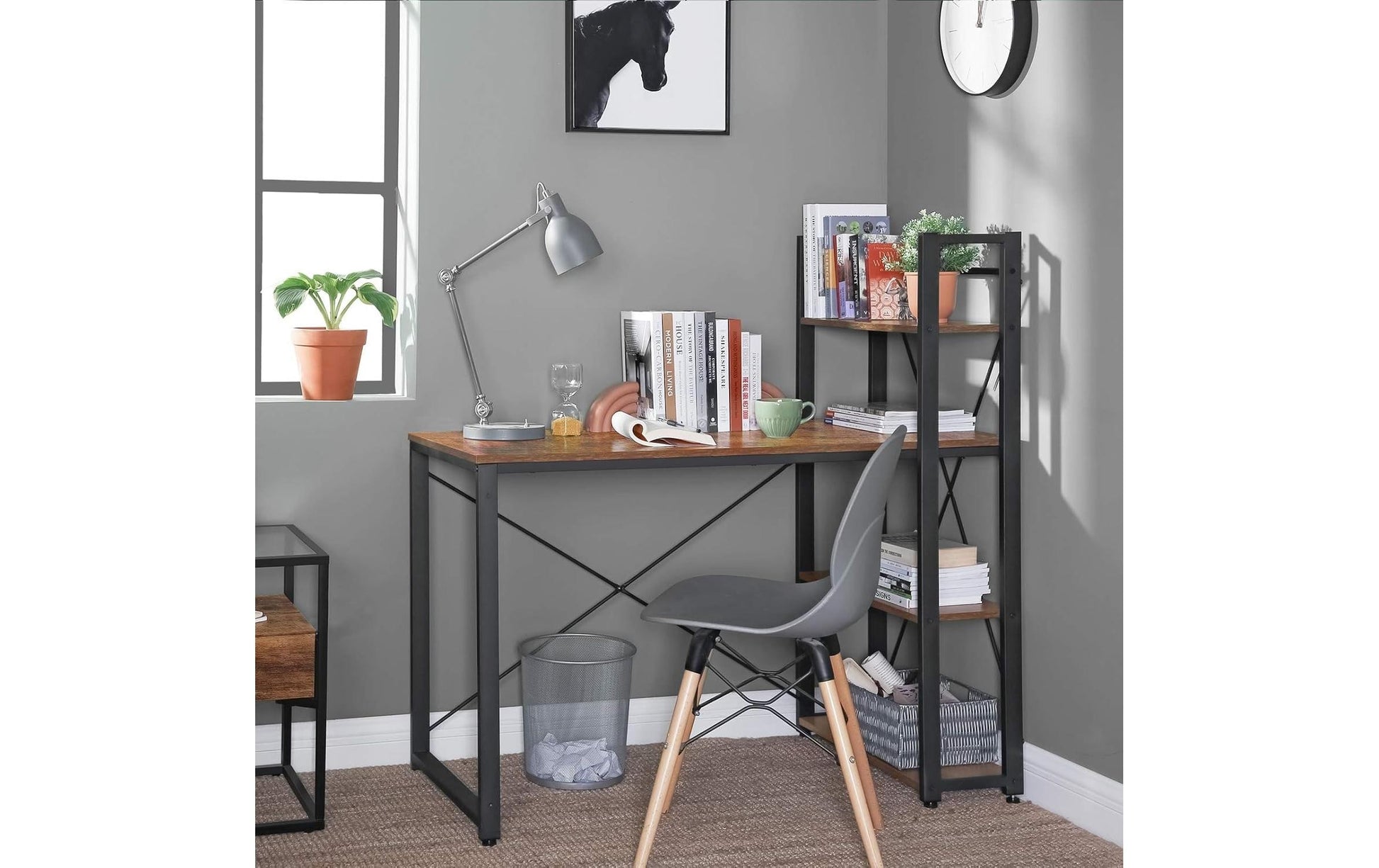 Vasagle Höhenverstellbarer Tisch, 56 × 120 cm, 50 kg, Schwarz, Spanplatte/Stahl