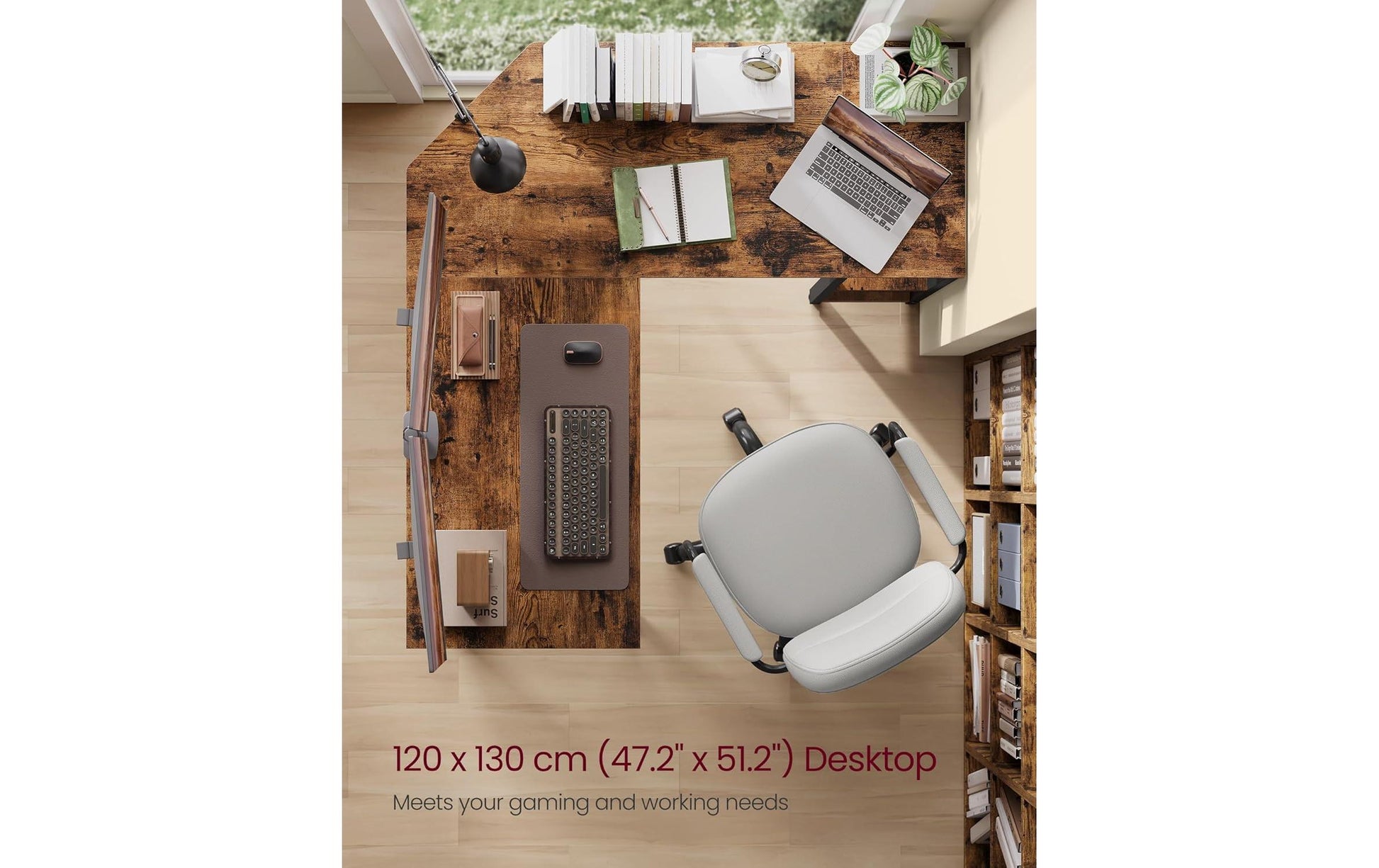 Vasagle Bürotisch, 120 × 130 cm, 50 kg, schwarz, Spanplatte/Stahl