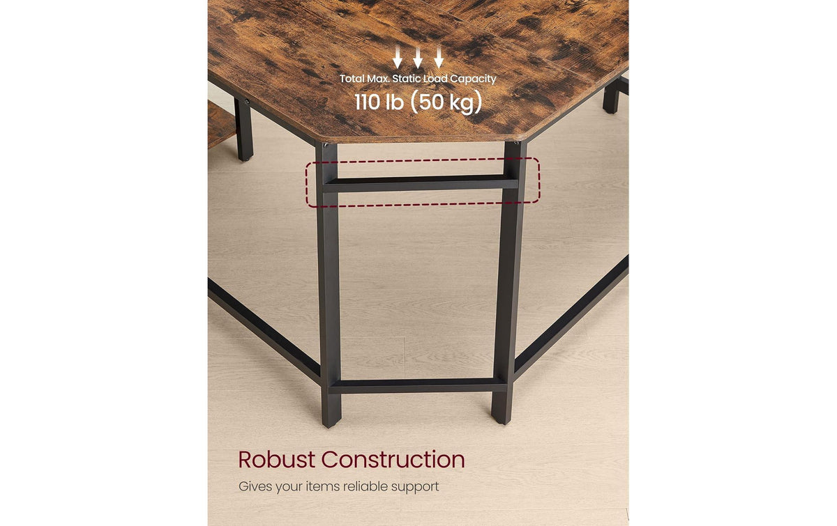 Vasagle Bürotisch, 120 × 130 cm, 50 kg, schwarz, Spanplatte/Stahl