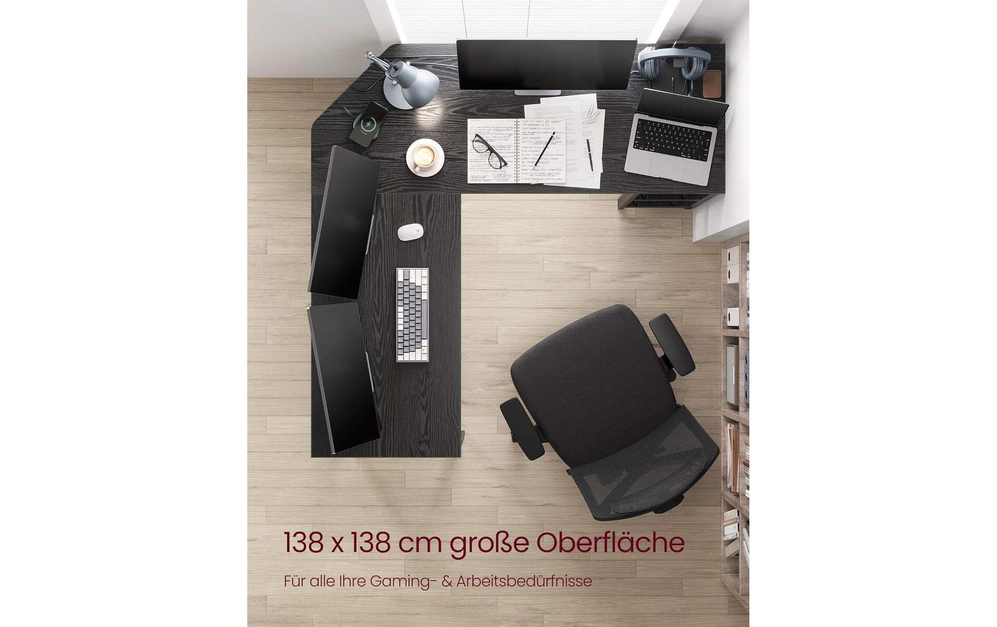 Vasagle Höhenverstellbarer Tisch, 138 × 138 cm, 50 kg, Schwarz, Spanplatte/Stahl