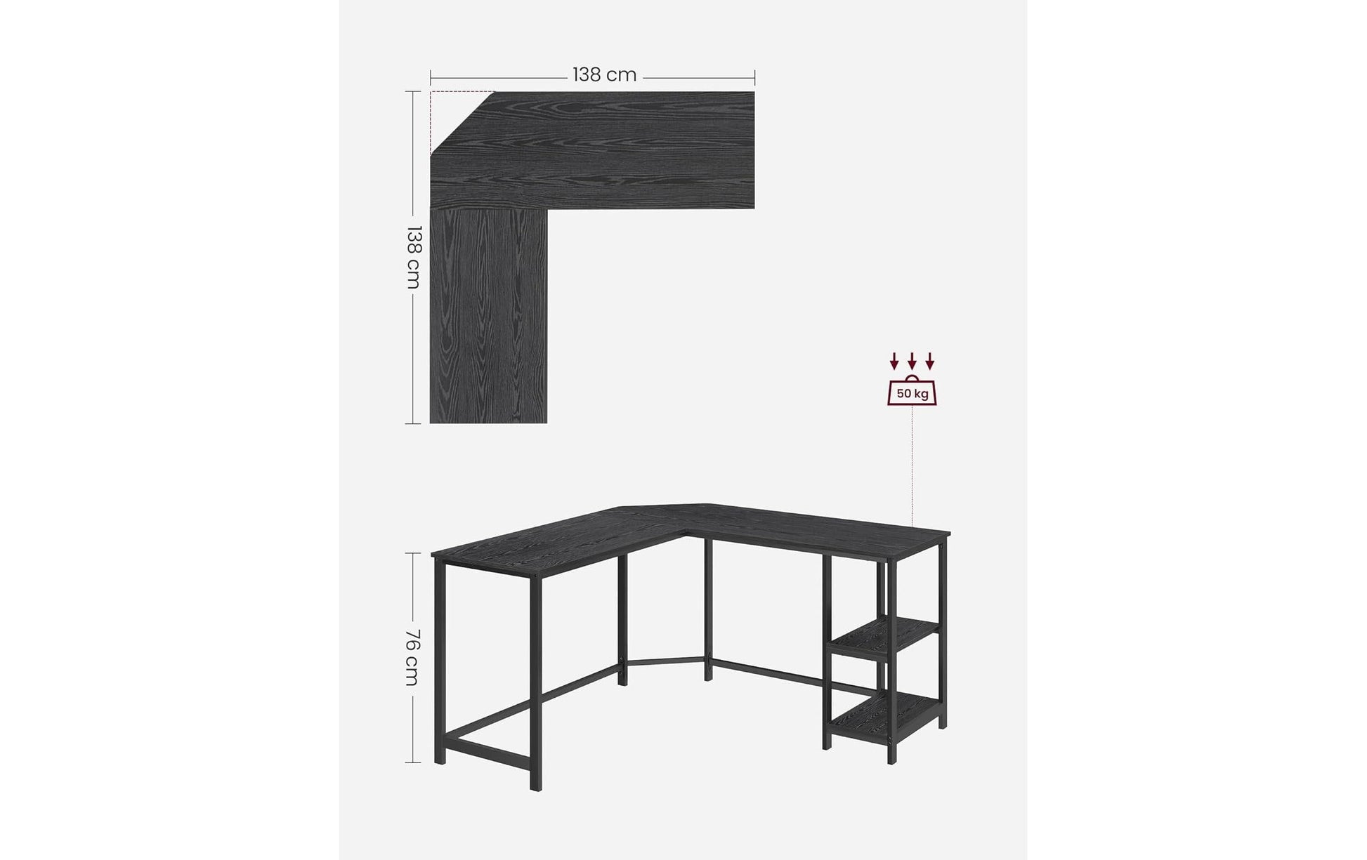 Vasagle Höhenverstellbarer Tisch, 138 × 138 cm, 50 kg, Schwarz, Spanplatte/Stahl