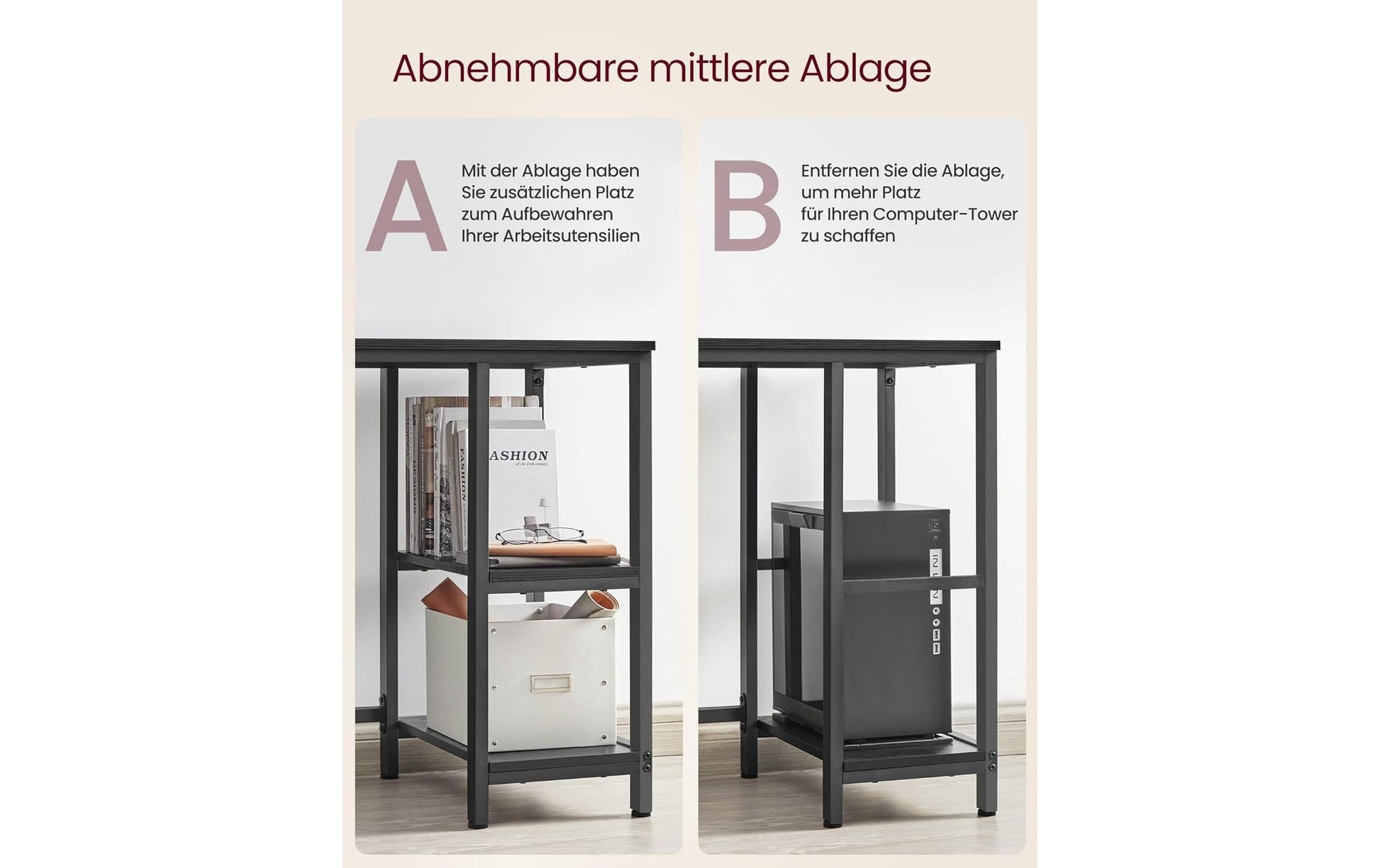 Vasagle Höhenverstellbarer Tisch, 138 × 138 cm, 50 kg, Schwarz, Spanplatte/Stahl