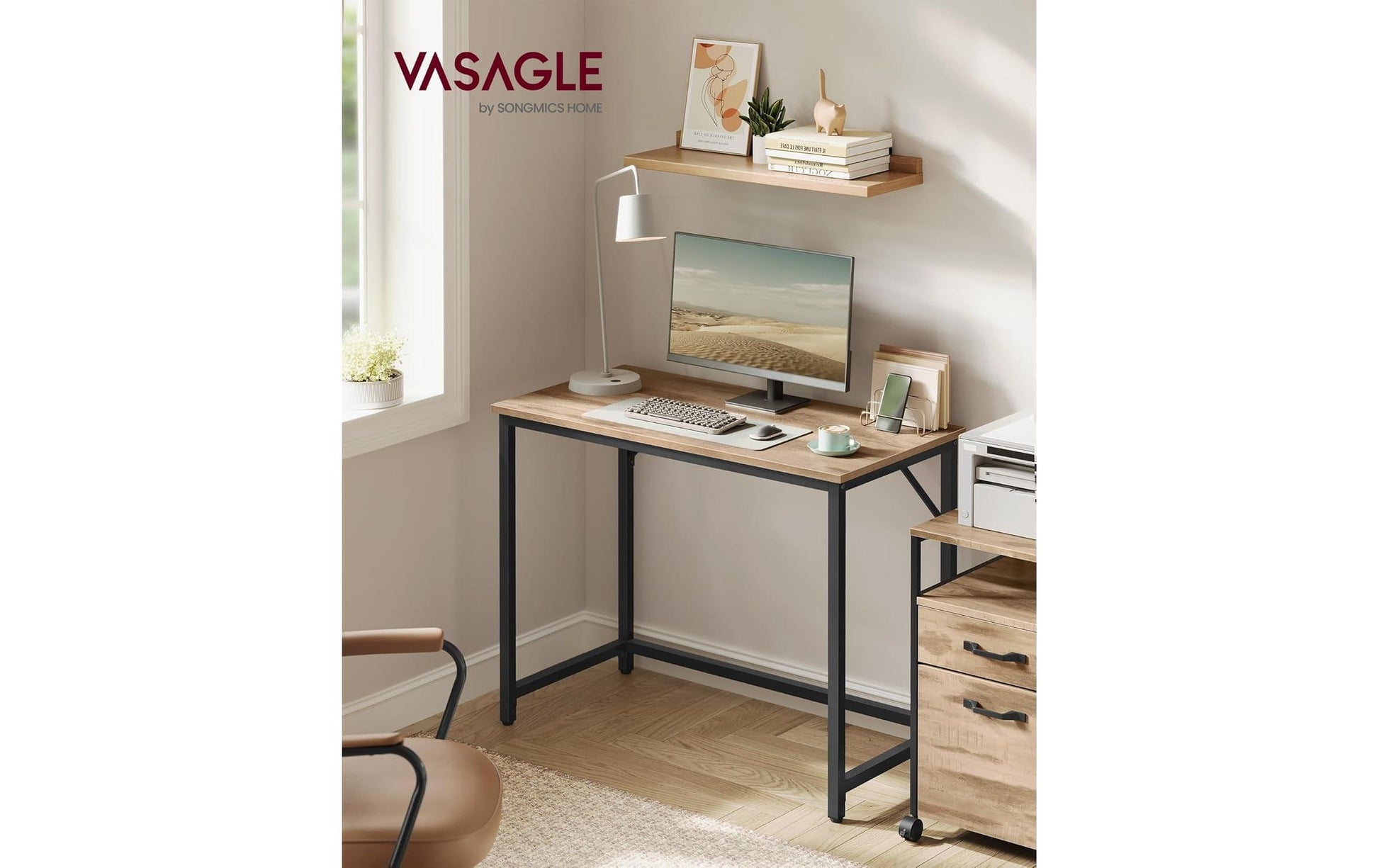 Vasagle Bürotisch, 50 × 100 cm, 50 kg, Schwarz/Braun, Spanplatte/Stahl