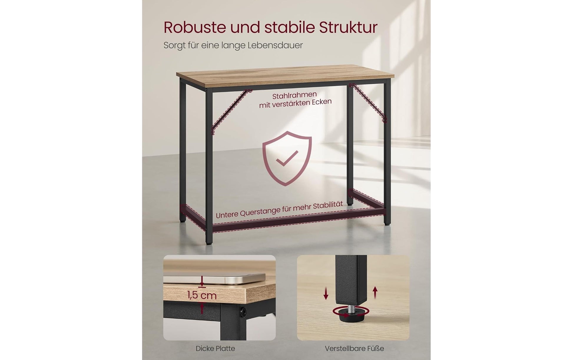 Vasagle Bürotisch, 50 × 100 cm, 50 kg, Schwarz/Braun, Spanplatte/Stahl