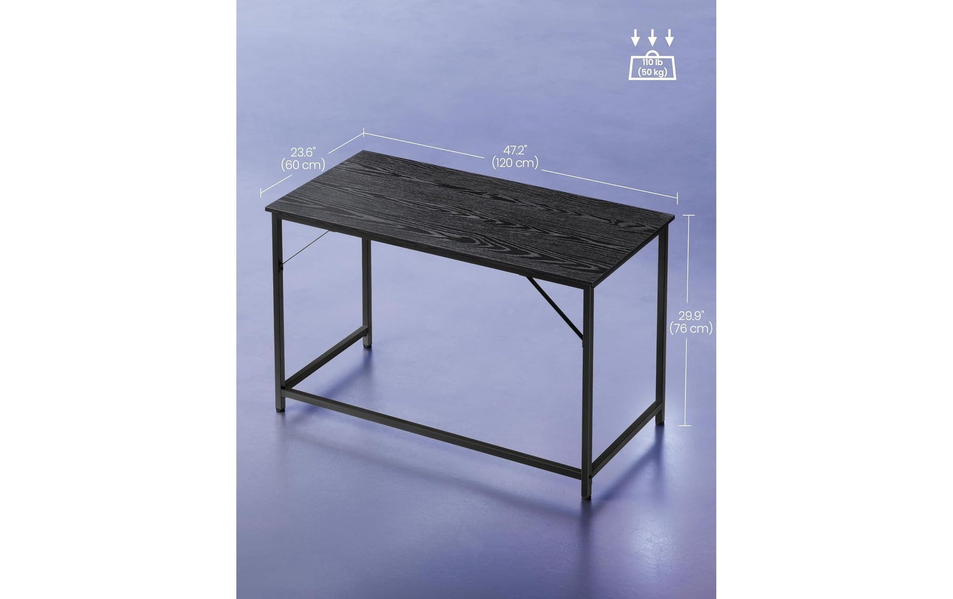 Vasagle Höhenverstellbarer Tisch, 60 × 120 cm, 50 kg, Schwarz, Spanplatte/Stahl