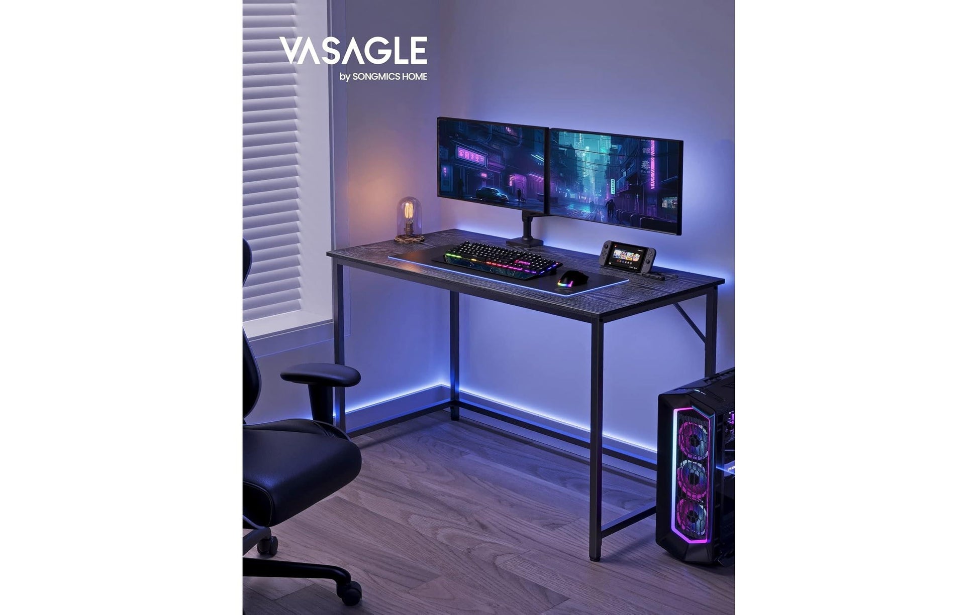 Vasagle Höhenverstellbarer Tisch, 60 × 120 cm, 50 kg, Schwarz, Spanplatte/Stahl