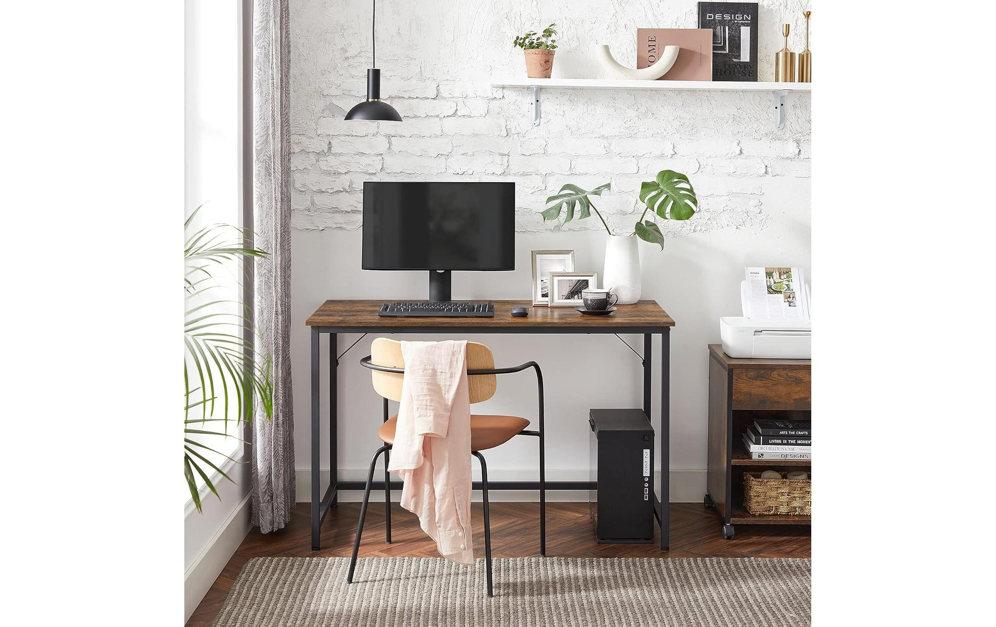 Vasagle Höhenverstellbarer Tisch, 60 × 120 cm, 50 kg, Schwarz/Braun, Spanplatte/Stahl