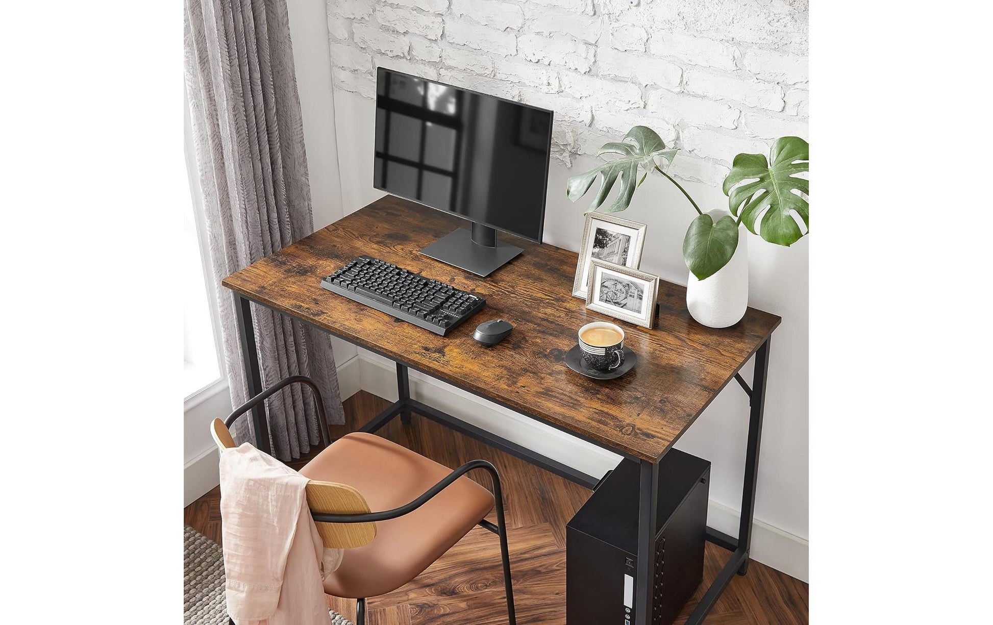 Vasagle Höhenverstellbarer Tisch, 60 × 120 cm, 50 kg, Schwarz/Braun, Spanplatte/Stahl