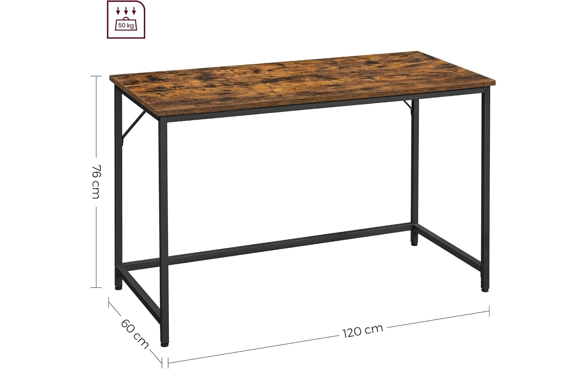 Vasagle Höhenverstellbarer Tisch, 60 × 120 cm, 50 kg, Schwarz/Braun, Spanplatte/Stahl