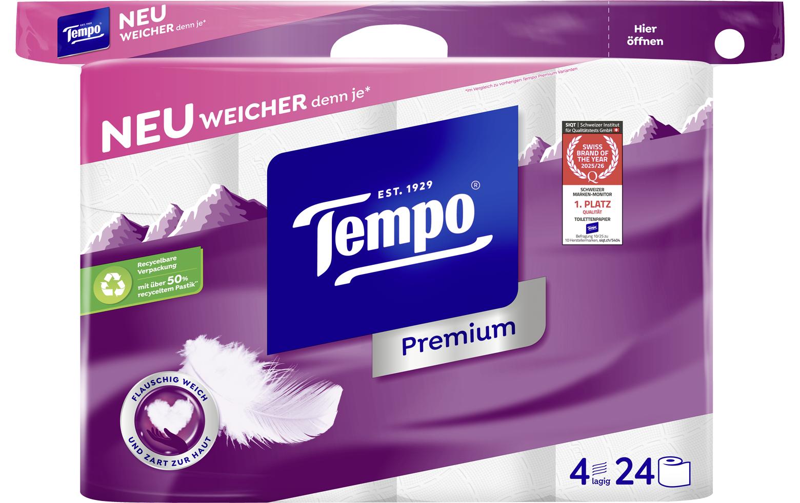 Tempo Toilettenpapier – 4-lagig, 120 Blatt/Rolle – 24 Rollen