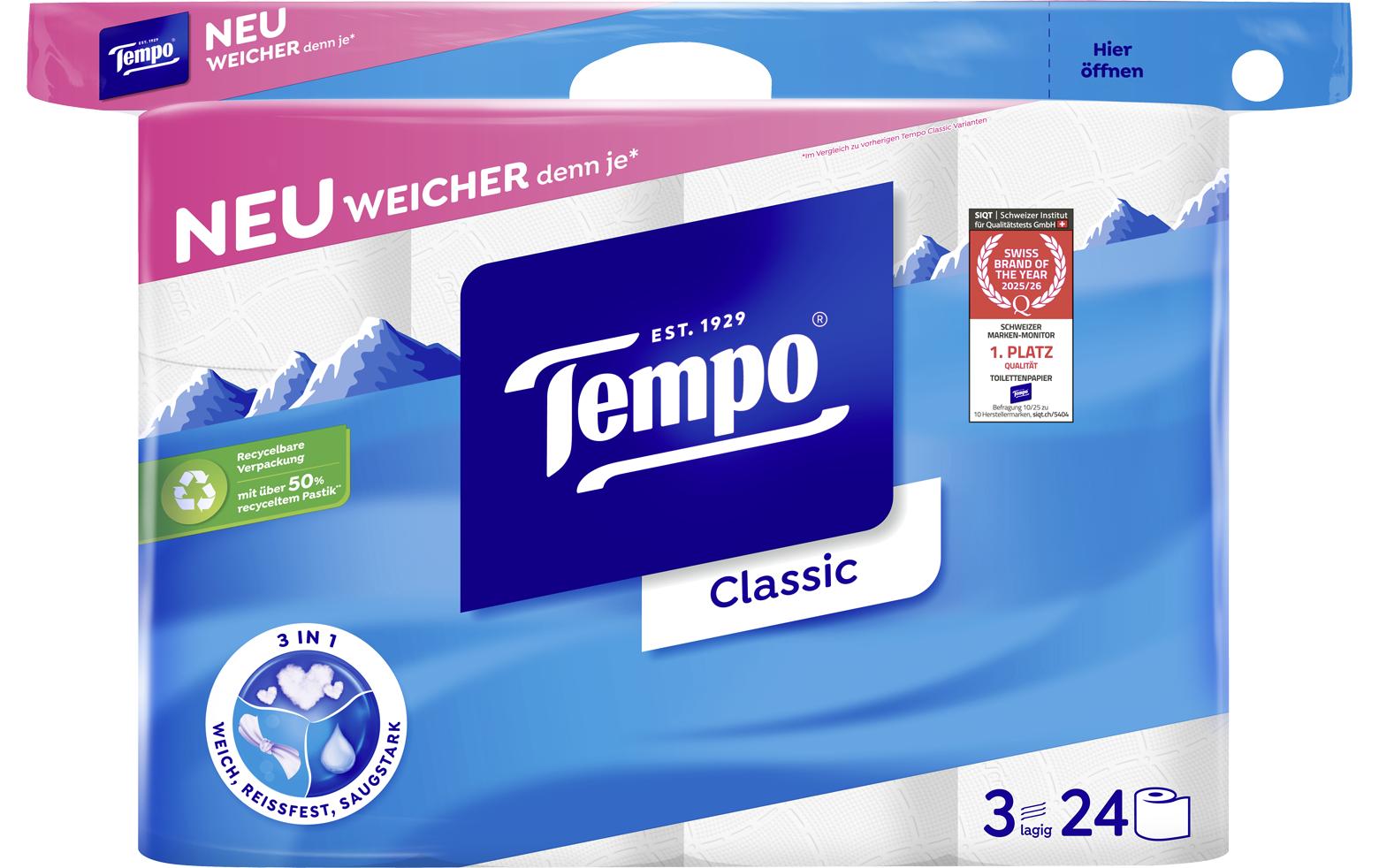Tempo Toilettenpapier – 3-lagig, 150 Blatt/Rolle – 24 Rollen