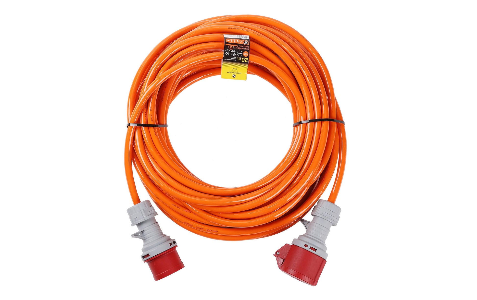 M. Schönenberger Schönenberger Verlängerungskabel, CEE 16-5–CEE 16-5, 20 m, IP44, 2,5 mm², PUR-Mantel – orange/rot