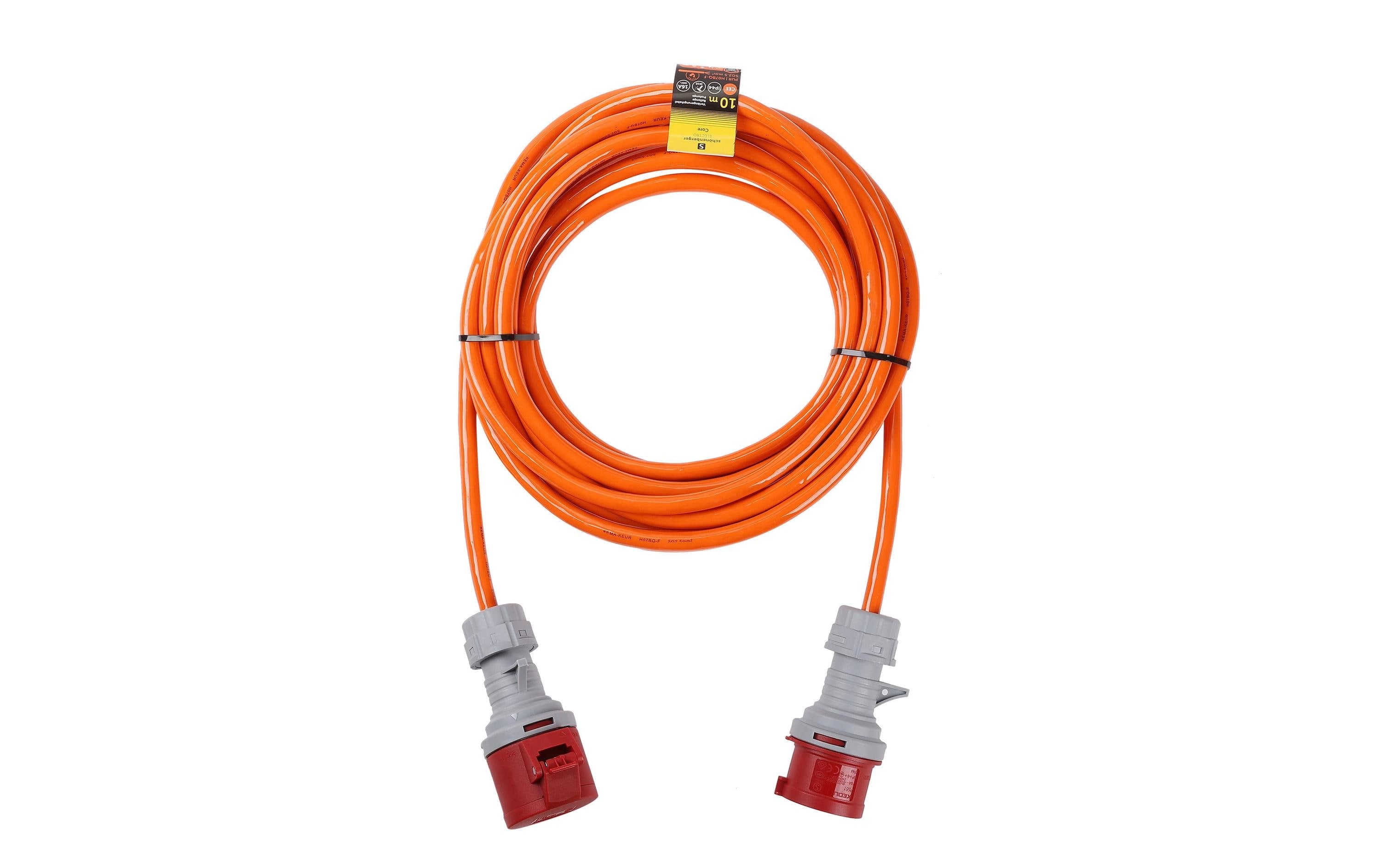 M. Schönenberger Schönenberger Verlängerungskabel, CEE 16-5 bis CEE 16-5, 10 m, IP44, 5×2,5 mm², PUR-Mantel – orange/rot