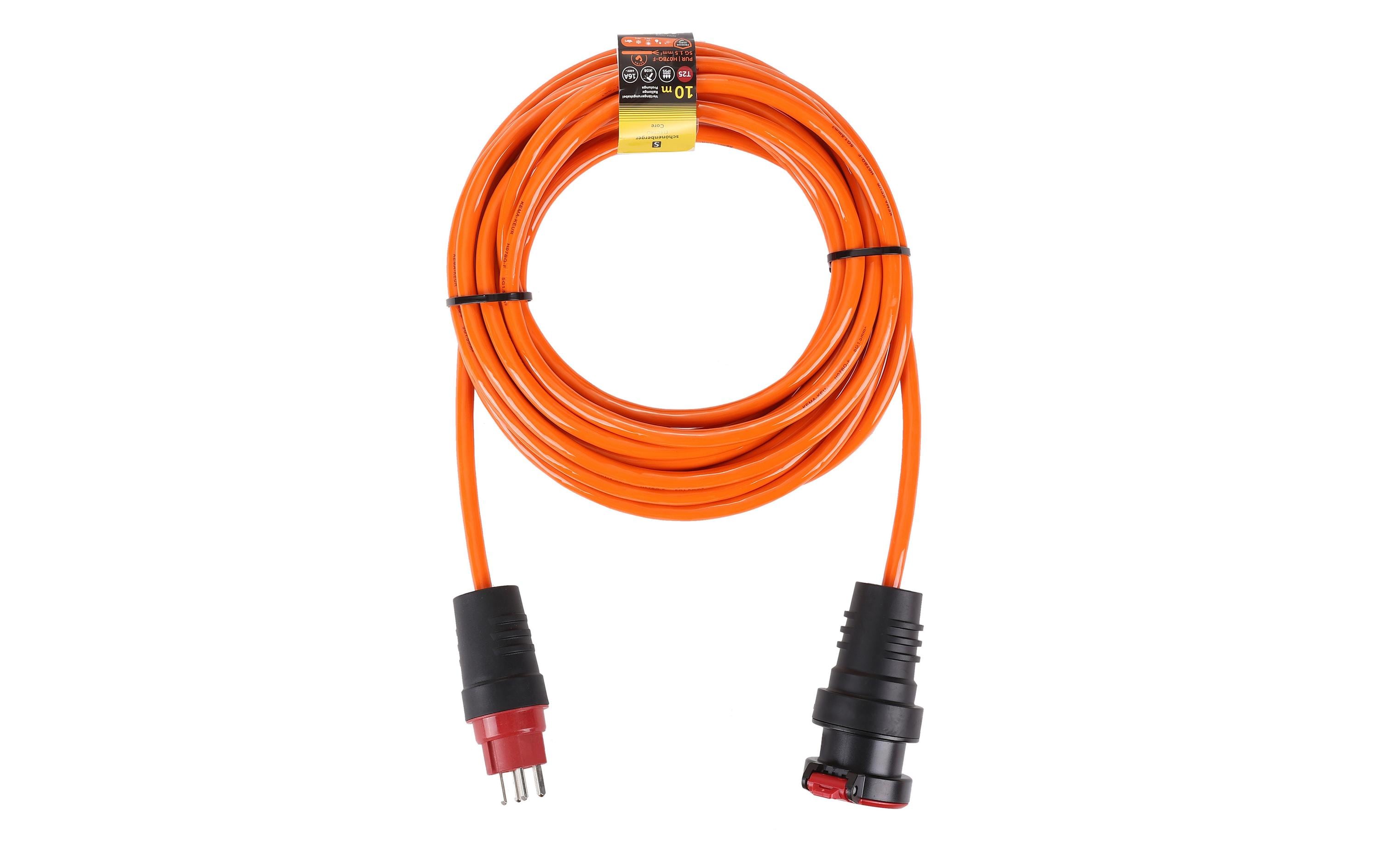 M. Schönenberger Verlängerungskabel T25–T25, 10 m, 5G 1,5 mm², PUR-Mantel – Orange