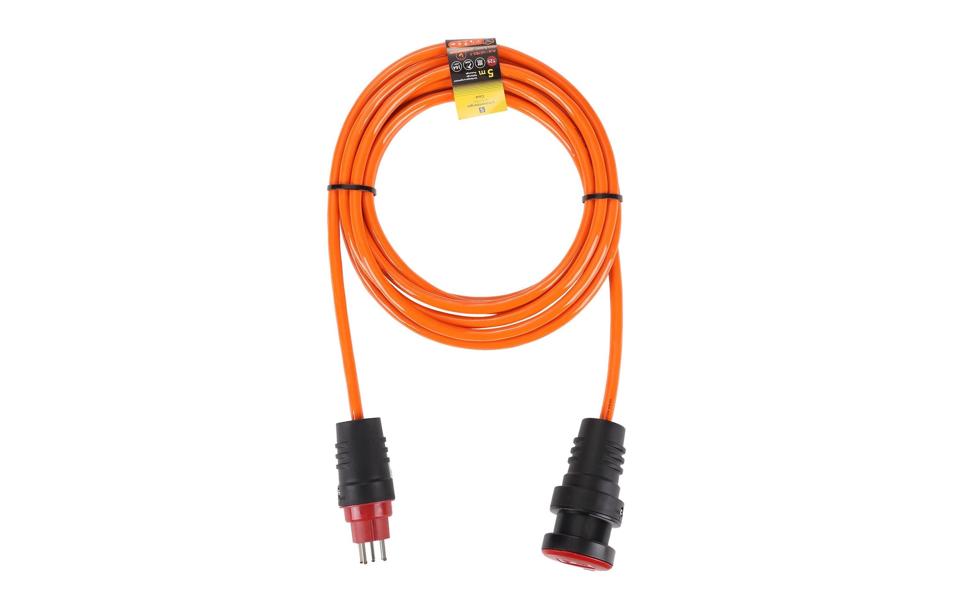 M. Schönenberger Verlängerungskabel, T25–T25, 5 m, IP55, 1,5 mm², 5-polig, PUR-Ummantelung – Orange/Schwarz
