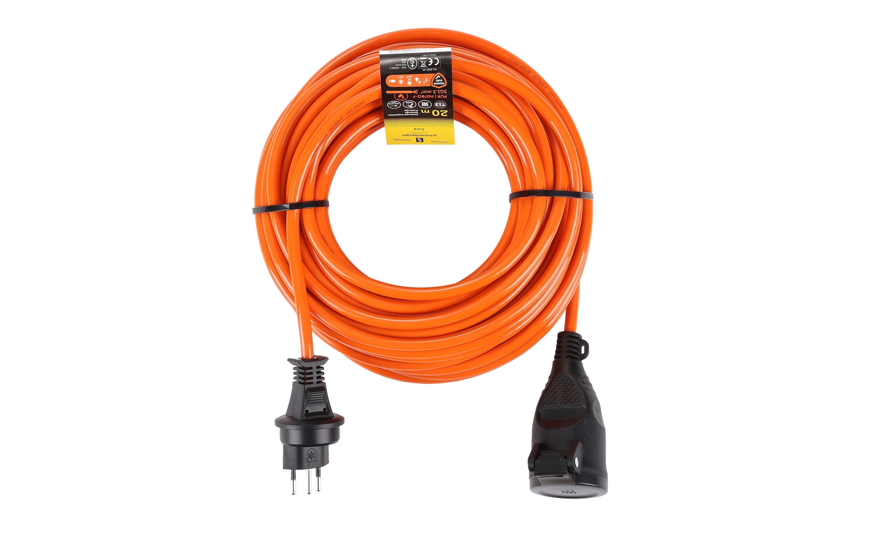 M. Schönenberger Schönenberger Verlängerungskabel – T13–T13, 20 m, IP55, Aussen, 3×1,5 mm², Orange/Schwarz