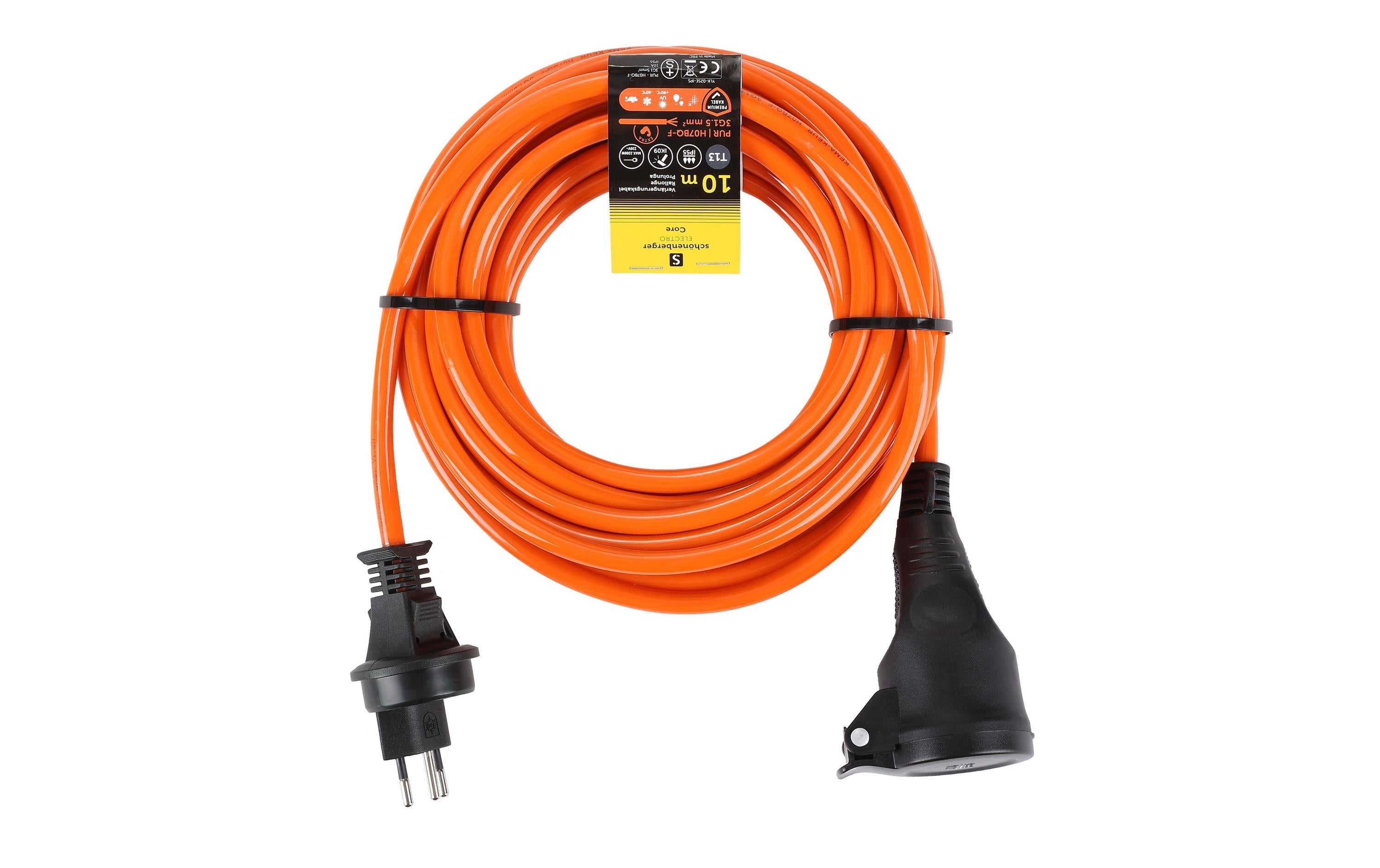 M. Schönenberger Verlängerungskabel – T13–T13, 10 m, Aussen, 3×1,5 mm², Orange/Schwarz