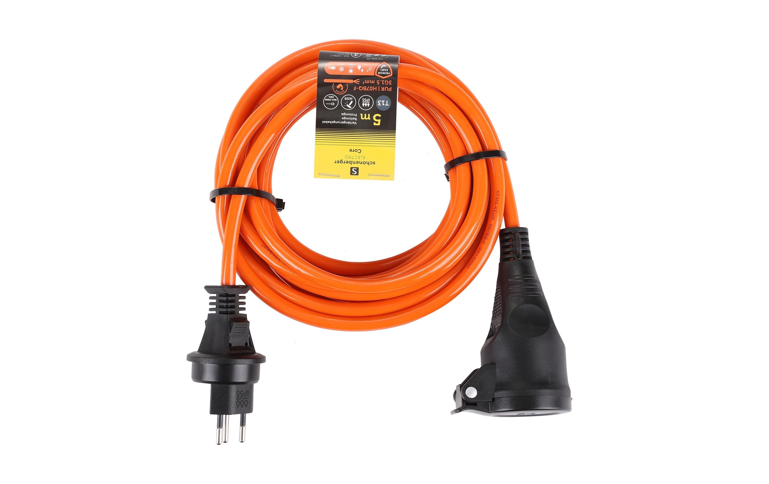 M. Schönenberger Schönenberger Verlängerungskabel, T13–T13, 5 m, IP55, 1,5 mm², H07BQ‑F PUR – orange