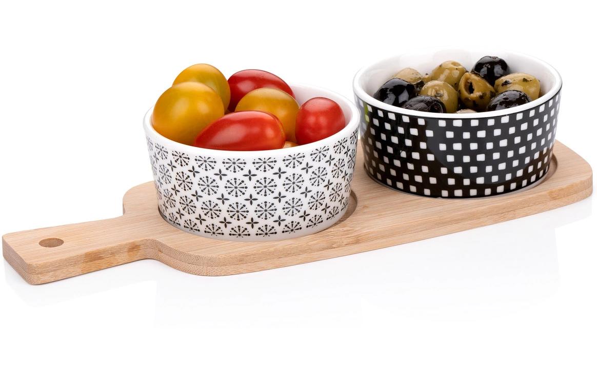 Alpina Snackschale – 3er Set, 25 × 10 × 5,1 cm, Keramik/Bambus, Mehrfarbig, mit Unterteilung