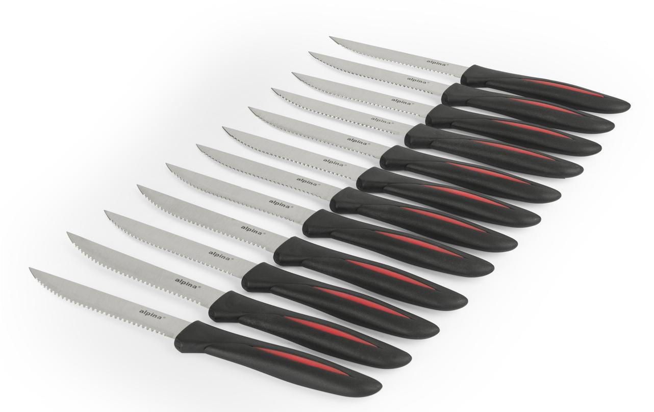 Alpina Steakmesser – 4er-Set, 12 cm, Wellenschliff, Edelstahl, Kunststoffgriff, Schwarz